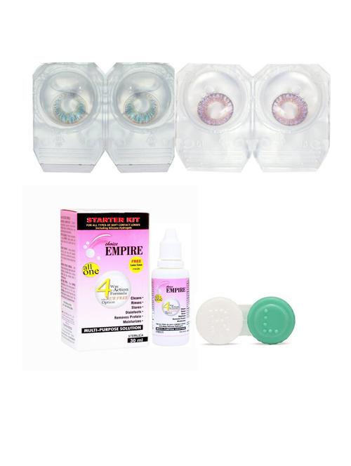 lightblue-voilet colored contact lens 2 pair with case and solution (0 power) - 18556180 - Very Small Image - 1