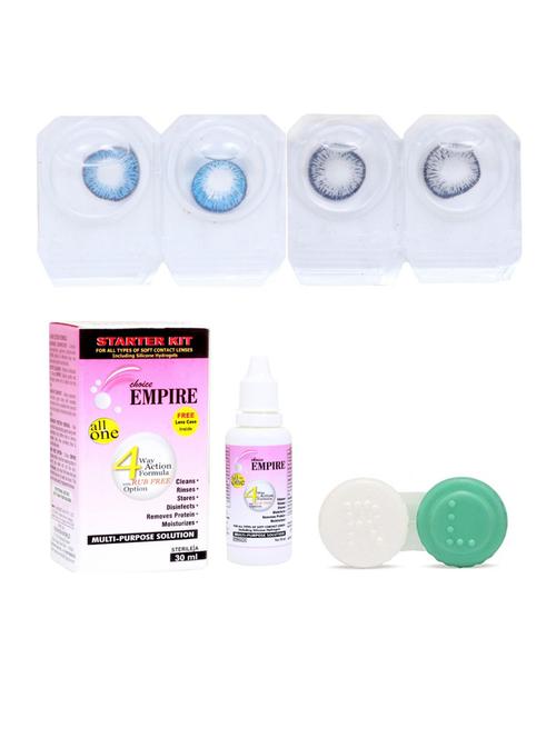 deep blue-dark grey 2 pair colored contact lens with case & solution (0 power) - 18556233 - Very Small Image - 1
