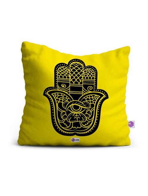evil eye in palm yellow printed pillow 12x12 inches - 18557494 - Very Small Image - 1