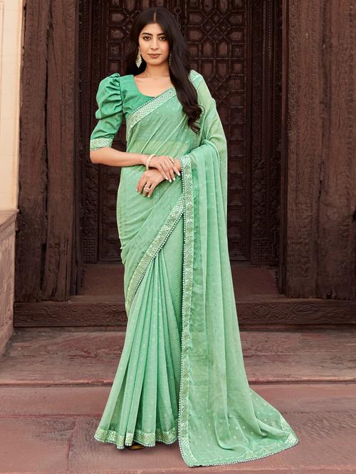 lace detailed printed saree with blouse - 18558378 - Very Small Image - 1