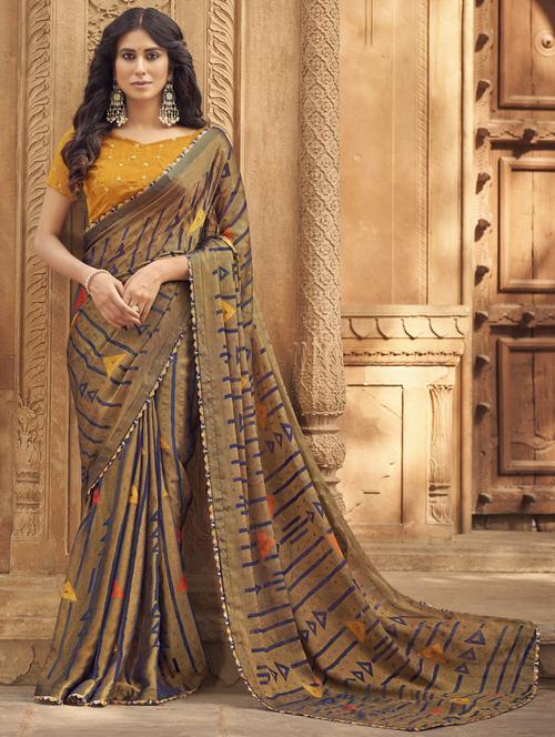 lace detailed printed saree with blouse - 18558393 - Very Small Image - 1