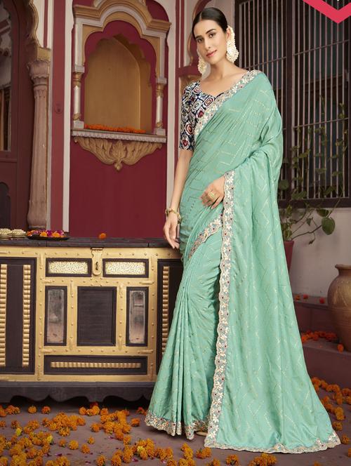 lace detailed printed saree with blouse - 18558396 - Very Small Image - 1