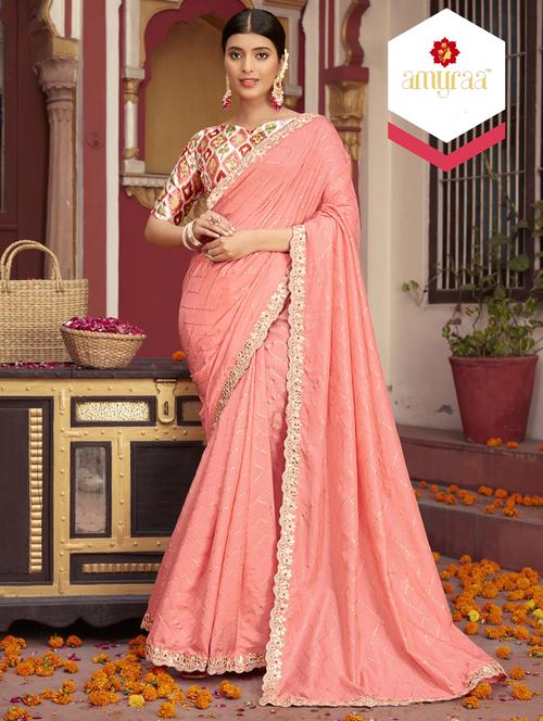 lace detailed printed saree with blouse - 18558401 - Very Small Image - 1