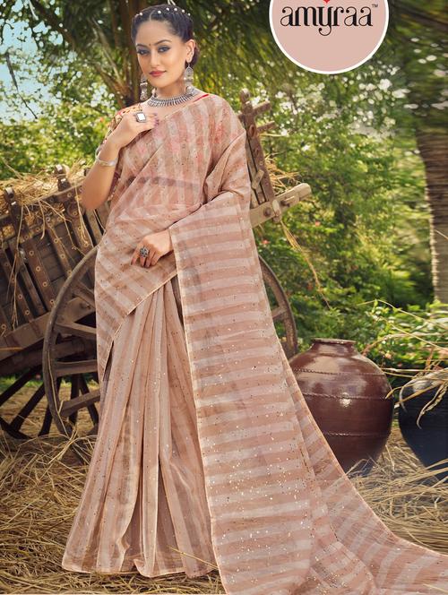 tassel detailed striped saree with blouse - 18558416 - Very Small Image - 1