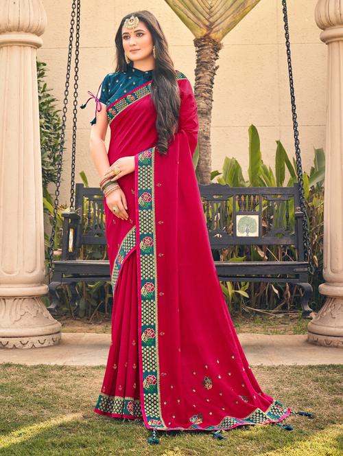 tassel detailed embroidered saree with blouse - 18558417 - Very Small Image - 1