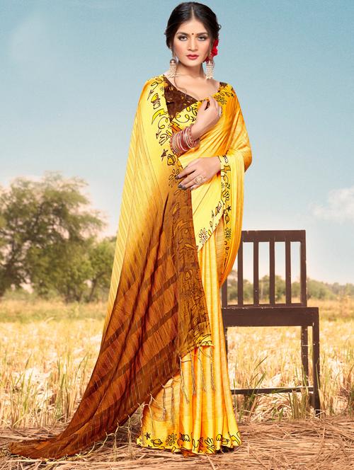 yellow self design printed saree - 18558431 - Very Small Image - 1