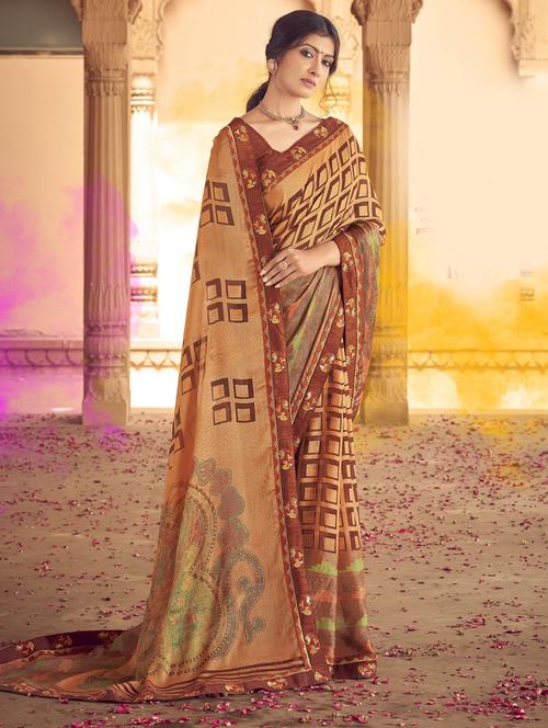 lace detailed printed saree with blouse - 18558453 - Very Small Image - 1