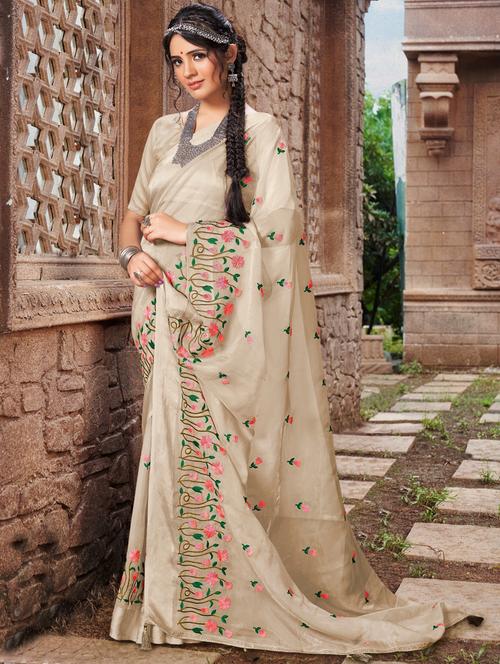 women's embroidered saree with blouse - 18558471 - Very Small Image - 1