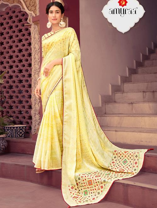 tassel detailed printed saree with blouse - 18558485 - Very Small Image - 1