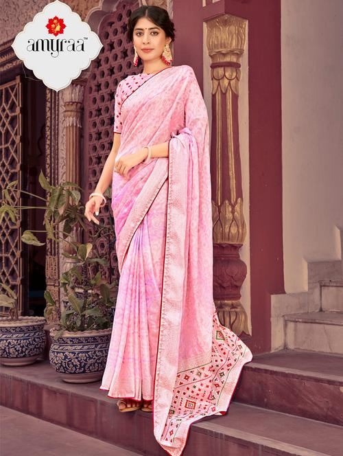 tassel detailed printed saree with blouse - 18558489 - Very Small Image - 1