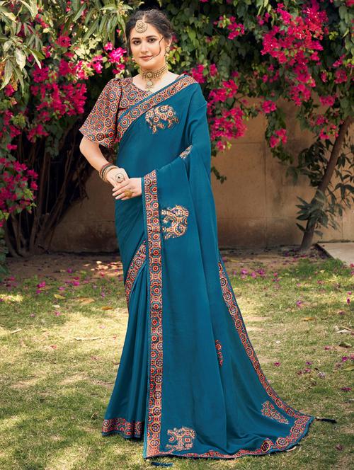 tassel detailed printed saree with blouse - 18558495 - Very Small Image - 1