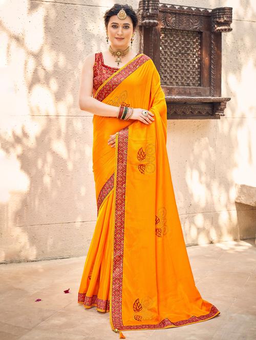 tassel detailed printed saree with blouse - 18558497 - Very Small Image - 1