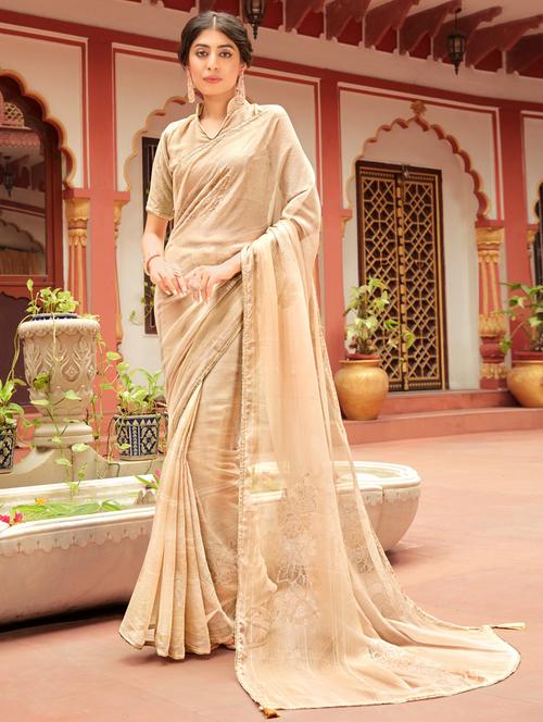tassel detailed printed saree with blouse - 18558510 - Very Small Image - 1