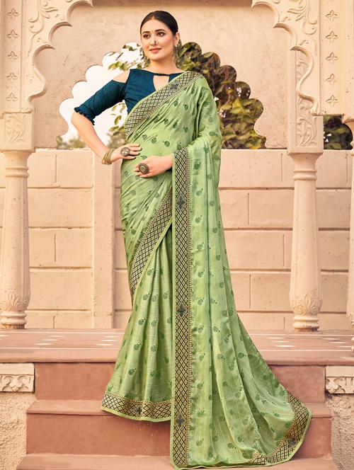 lace detailed printed saree with blouse - 18558514 - Very Small Image - 1