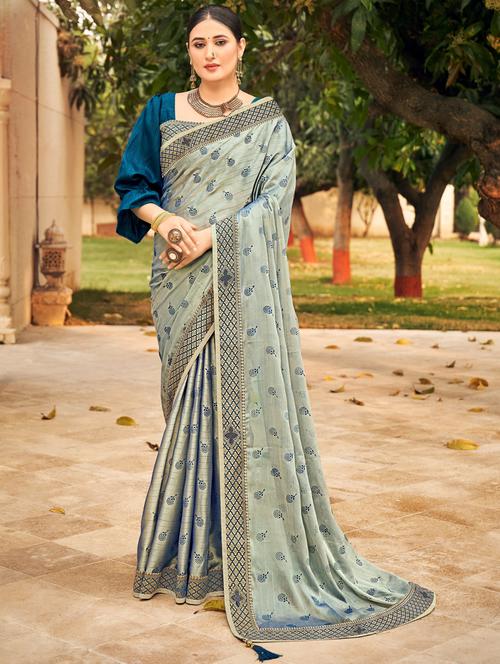 lace detailed printed saree - 18558516 - Very Small Image - 1