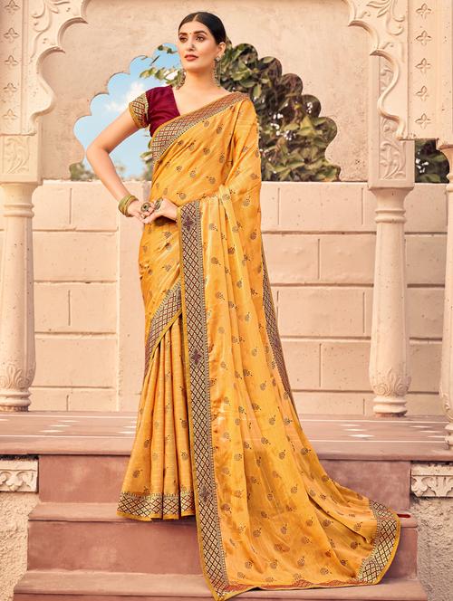 lace detailed printed saree with blouse - 18558517 - Very Small Image - 1