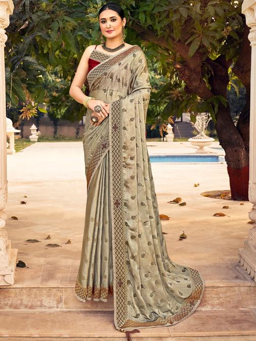 lace detailed printed saree with blouse - 18558521 - Very Small Image - 1