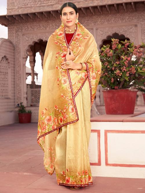lace detailed floral saree with blouse - 18558522 - Very Small Image - 1