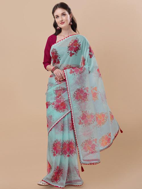 floral printed saree with blouse - 18558529 - Very Small Image - 1