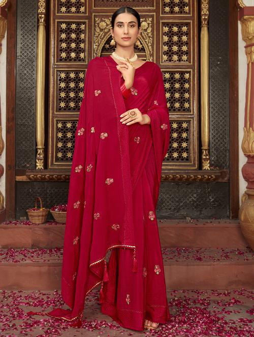 tassel detailed embroidered saree with blouse - 18558535 - Very Small Image - 1