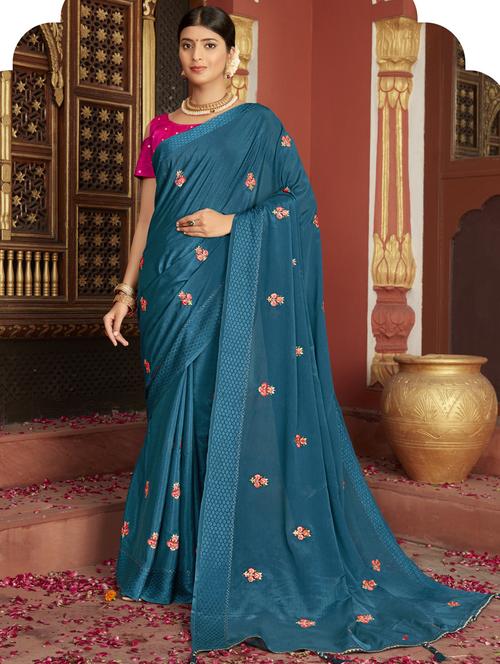 tassel detailed embroidered saree with blouse - 18558542 - Very Small Image - 1