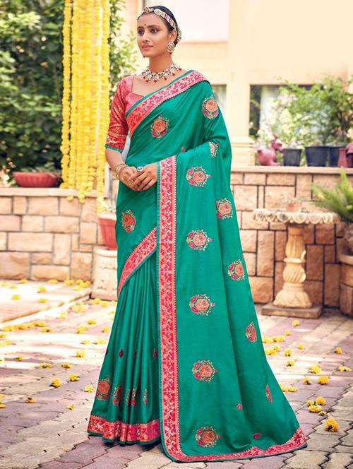 lace detailed embroidered saree with blouse - 18558546 - Very Small Image - 1