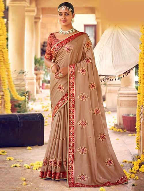 lace detailed embroidered saree with blouse - 18558547 - Very Small Image - 1