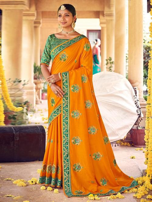 lace detailed embroidered saree with blouse - 18558550 - Very Small Image - 1