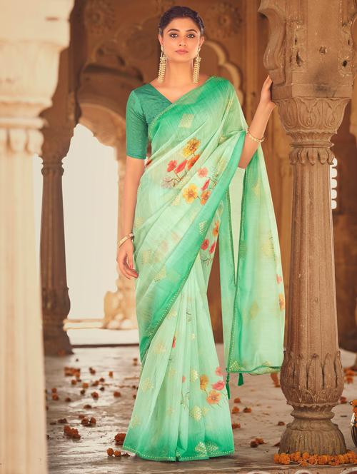 floral printed saree with blouse - 18559558 - Very Small Image - 1