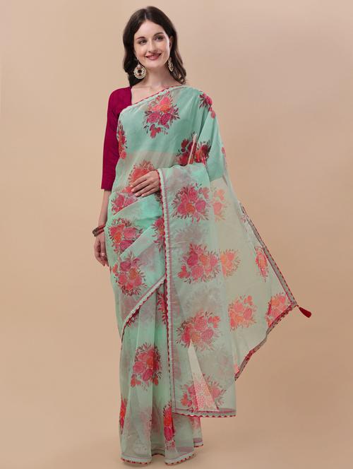 tassel detailed printed saree with blouse - 18559566 - Very Small Image - 1