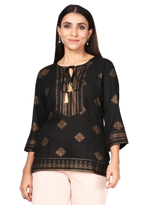 tie up neck printed tunic - 18560050 - Very Small Image - 1
