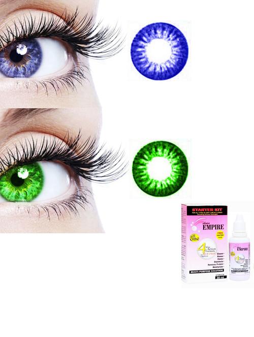 deep blue-dark green 2 pair colored contact lens with case & solution (0 power) - 18561807 - Very Small Image - 1