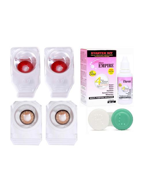 pair colored contact lens zero power with case & 30ml solution red-hazel - 18561850 - Very Small Image - 1