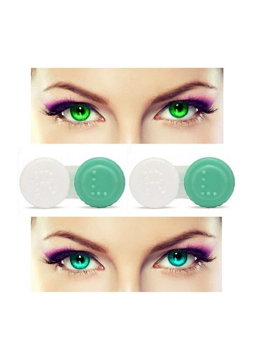 unisex 2 pair monthly colored contact lenses zero power with 2 lens case (green-sea blue ) - 18562121 - Very Small Image - 1