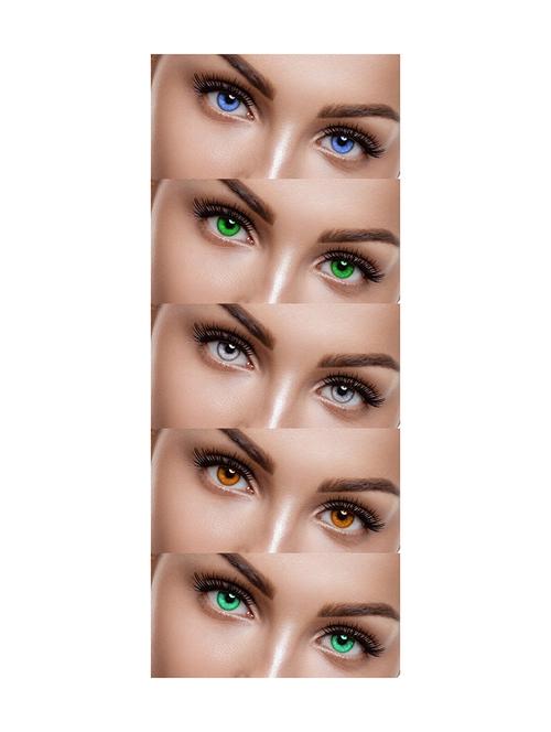 unisex 5 pair monthly aqua, green, grey, honey, turquoise colored 0 power contact lenses for men and women eyes with lens case - 18562135 - Very Small Image - 1