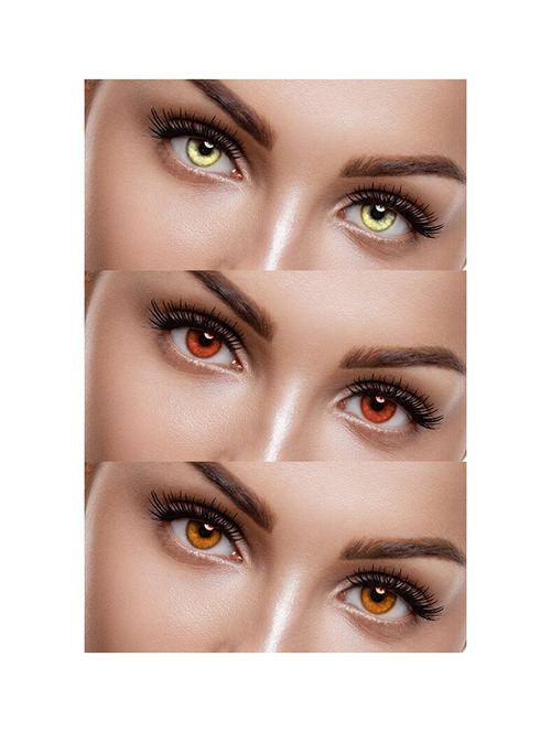 unisex 3 pair monthly gold, brown, honey colored 0 power contact lenses for men and women eyes with lens case - 18562136 - Very Small Image - 1