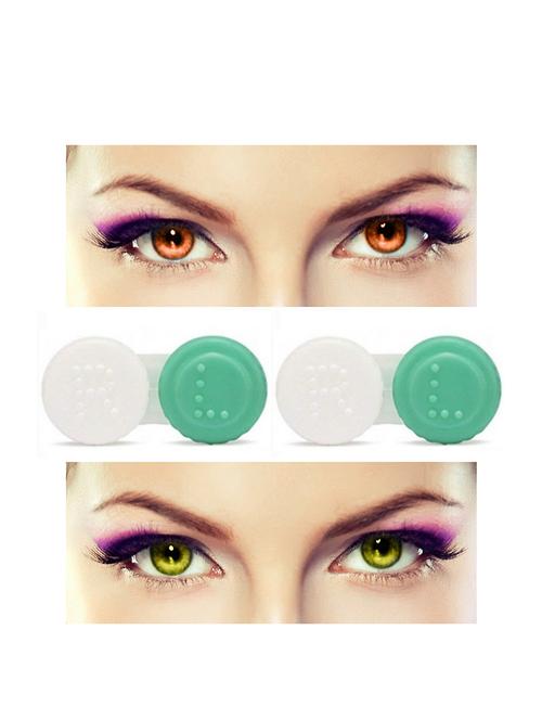 unisex 2 pair monthly colored contact lenses zero power with 2 lens case (brown-hazel ) - 18562151 - Very Small Image - 1