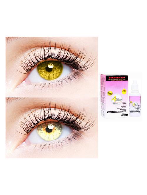 unisex 2 pair monthly colored contact lenses zero power with 30 ml solution (hazel-gold) - 18562171 - Very Small Image - 1