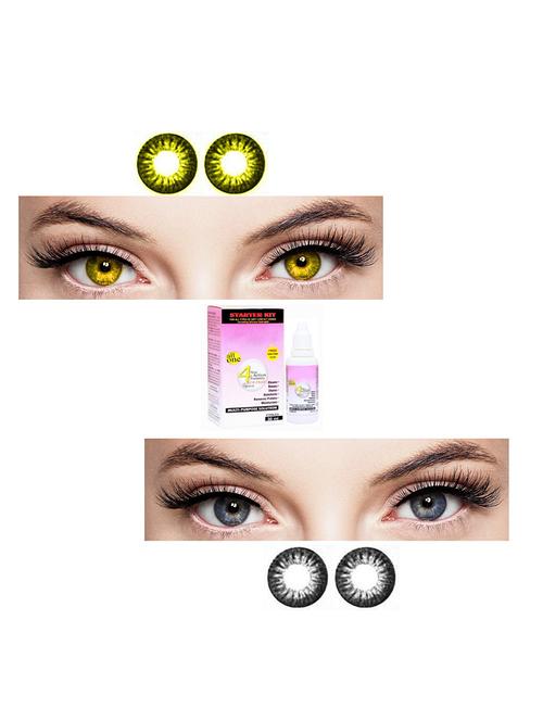 unisex 2 pair hazel-grey monthly colored 0 power contact lenses for eyes men and women with 30 ml lesn solution - 18562176 - Very Small Image - 1