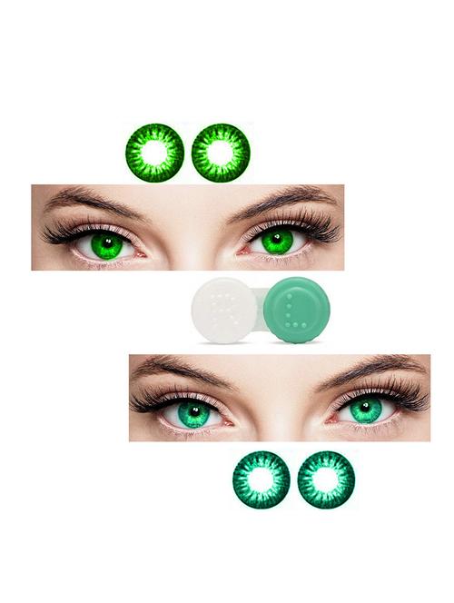 unisex 2 pair green-turquoise monthly colored 0 power contact lenses for eyes men and women with 1 contact lens case box - 18562177 - Very Small Image - 1