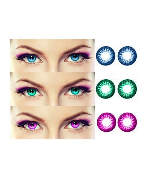 unisex 3 pair monthly colored contact lenses zero power with lens case (aqua, sea blue, violet) - 18562181 - Very Small Image - 1