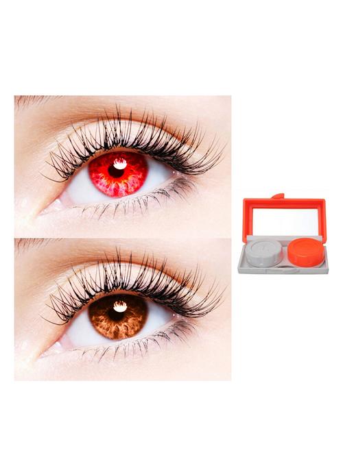 unisex 2 pair monthly colored contact lenses zero power with 1 lens travel kit (red-brown) - 18562185 - Very Small Image - 1