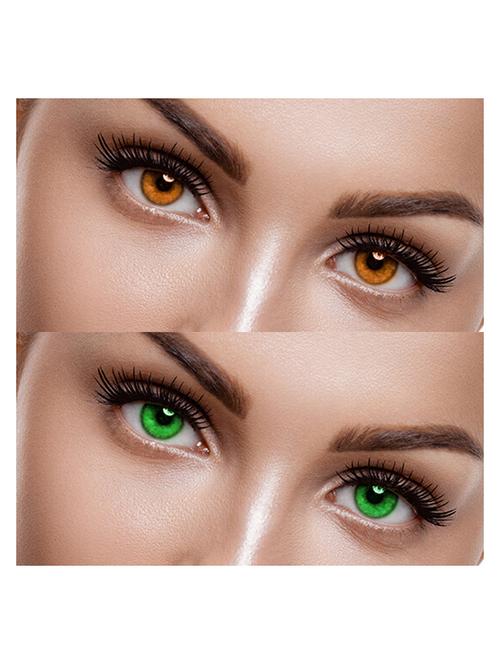 unisex 2 pair honey, green monthly colored 0 power contact lenses for men and women eyes with lens case - 18562189 - Very Small Image - 1