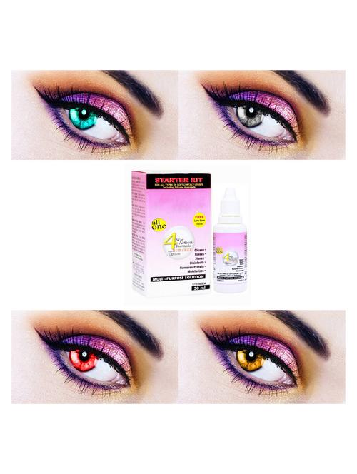 unisex 4 pair sea blue, grey, red and honey colored contact lens for eye men women with 1 eye lens 30 ml solution - 18562191 - Very Small Image - 1