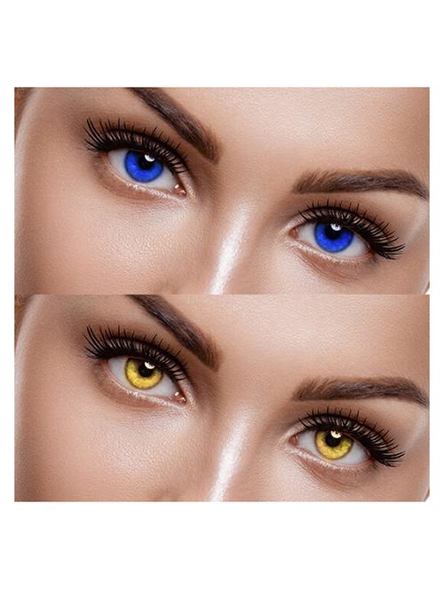 unisex 2 pair blue, hazel monthly colored 0 power contact lenses for men and women eyes with lens case - 18562194 - Very Small Image - 1