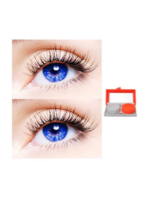 unisex 2 pair monthly colored contact lenses zero power with 1 lens travel kit (blue-blue) - 18562195 - Very Small Image - 1