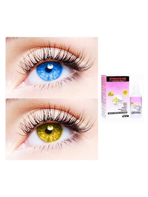 unisex 2 pair monthly colored contact lenses zero power with 30 ml solution (light blue-hazel) - 18562196 - Very Small Image - 1