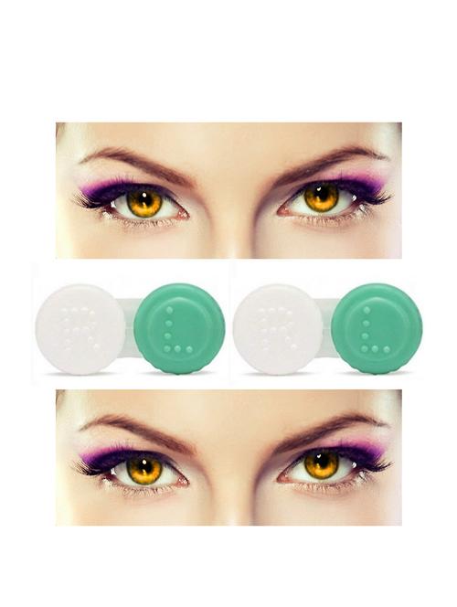 unisex 2 pair monthly colored contact lenses zero power with 2 lens case (honey-honey ) - 18562203 - Very Small Image - 1