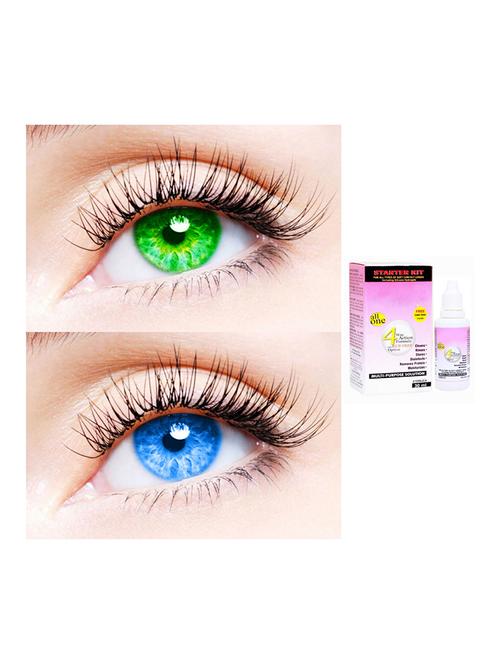 unisex 2 pair monthly colored contact lenses zero power with 30 ml solution (green-light blue) - 18562206 - Very Small Image - 1