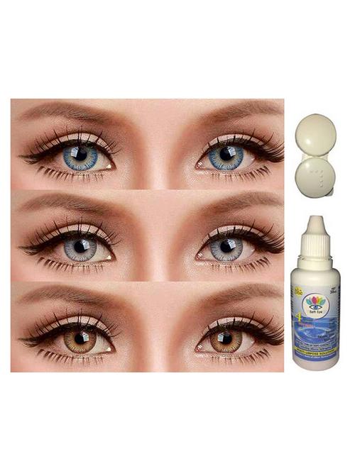unisex 3 pair monthly grey brown sky blue colored 0 power contact lenses for eyes men and women with lens case monthly - 18562251 - Very Small Image - 1